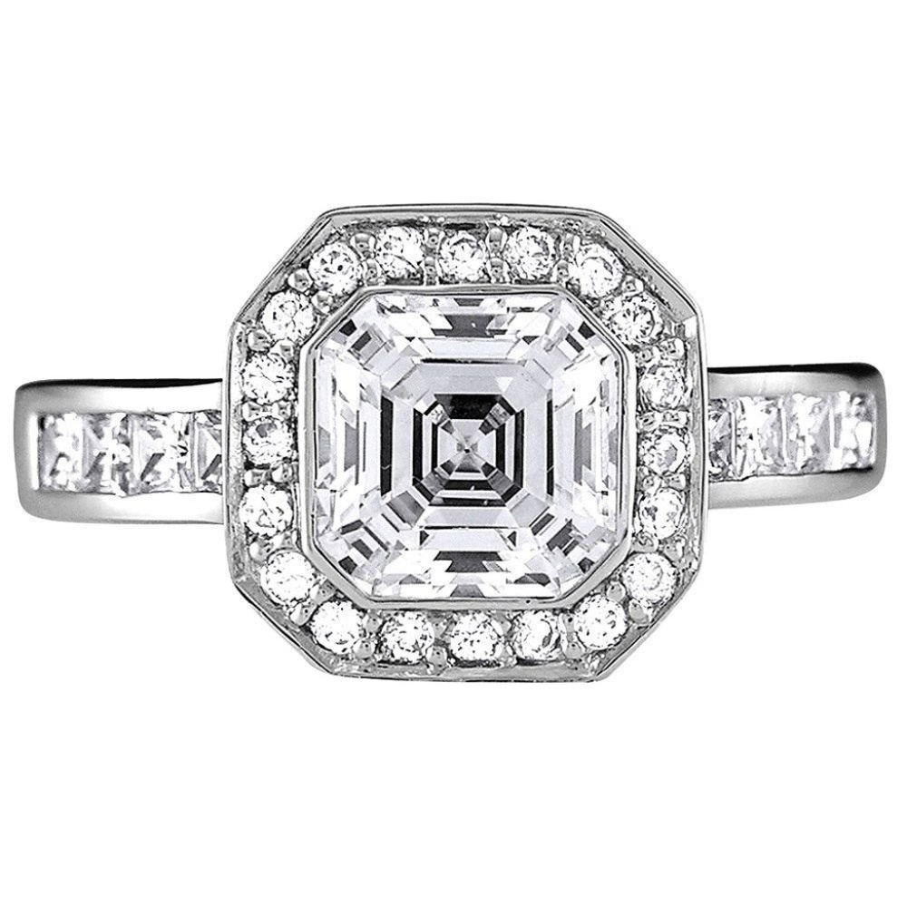 2.00 ct Asscher Cut Bezel Set Halo Engagement Ring